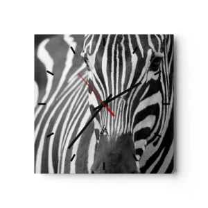 Horloge murale - Pendule murale - Gros plan noir et blanc d'un zèbre avec ses rayures distinctives. - 30x30cm - Le monde est noir et blanc - Décoration murale moderne pour le salon et la chambre ARTTOR