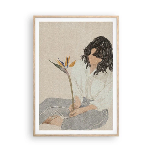 Affiche dans un chêne clair - Poster - Portrait avec une fleur exotique - 70x100 cm