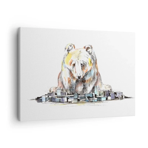 Impression sur toile - Image sur toile - Illustration d'un ours avec des détails et des blocs colorés - 70x50cm - Comment peut-on vivre ainsi ? - Décoration murale moderne pour le salon et la chambre ARTTOR