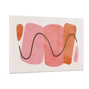 Impression sur verre - Image sur verre - Formes abstraites en rose et orange avec une ligne noire - 120x80cm - mouvement doux des formes - Décoration murale moderne pour le salon et la chambre ARTTOR