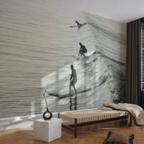 Papier Peint Photo Premium Canvas - A la rencontre de la vague - Surfant, sport, Océan - 500x350 cm