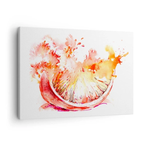 Impression sur toile - Image sur toile - Une tranche de pamplemousse à l'aquarelle aux couleurs vives - 70x50cm - Détente juteuse - Décoration murale moderne pour le salon et la chambre ARTTOR