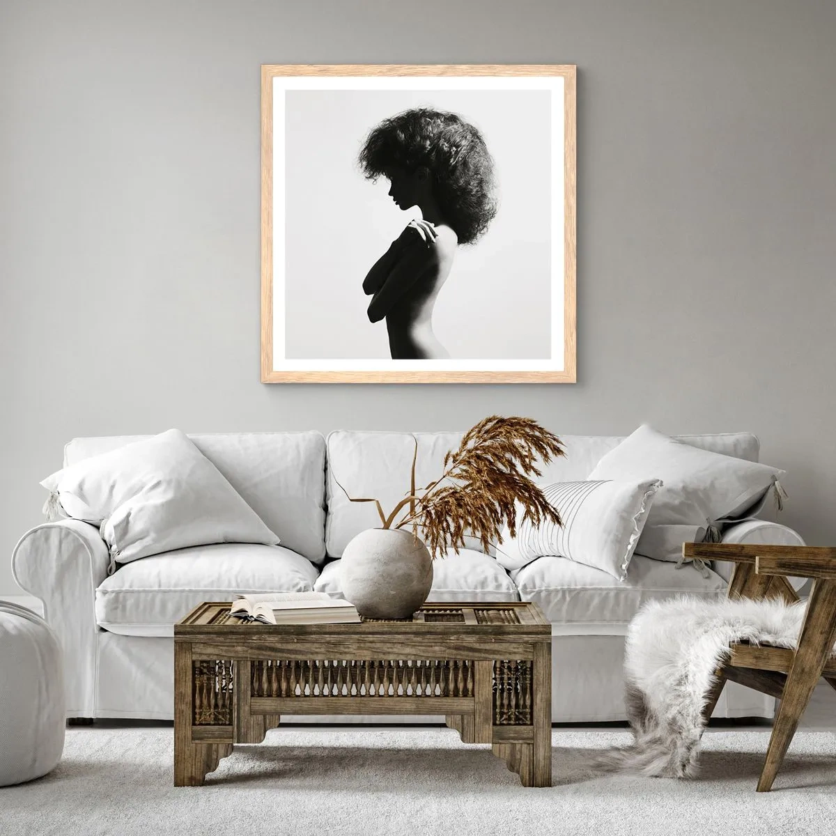 Affiche dans un chêne clair - Poster - Comme une fleur au bout d'une fine tige - 50x50 cm