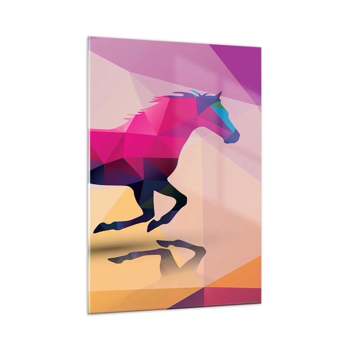 Impression sur verre - Image sur verre - Cheval géométrique dans une abstraction colorée - 50x70cm - Le cubisme toujours vivant - Décoration murale moderne pour le salon et la chambre ARTTOR