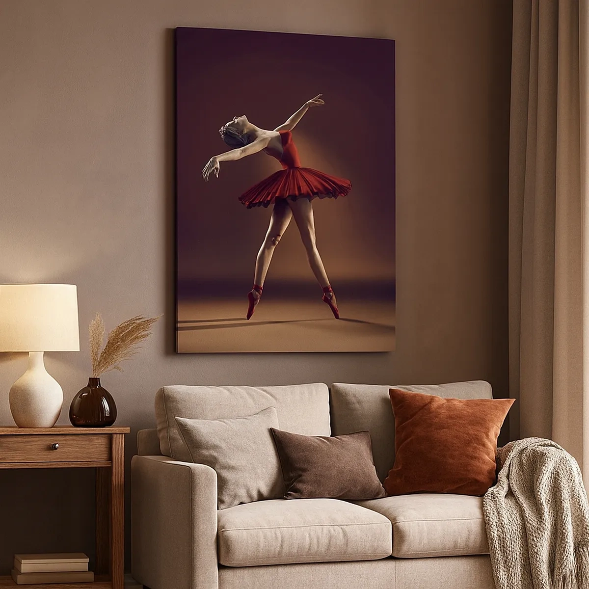 Impression sur toile - Image sur toile - Une danseuse de ballet en robe rouge sur fond de scène - 50x70cm - Une danseuse étoile - Décoration murale moderne pour le salon et la chambre ARTTOR