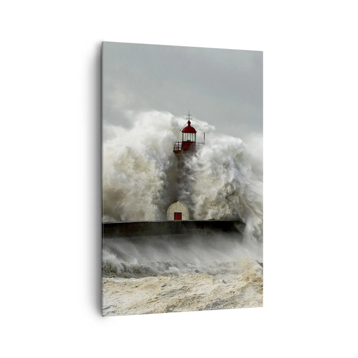 Impression sur toile - Image sur toile - Un phare entouré de vagues violentes pendant une tempête - 80x120cm - La colère de l'océan - Décoration murale moderne pour le salon et la chambre ARTTOR