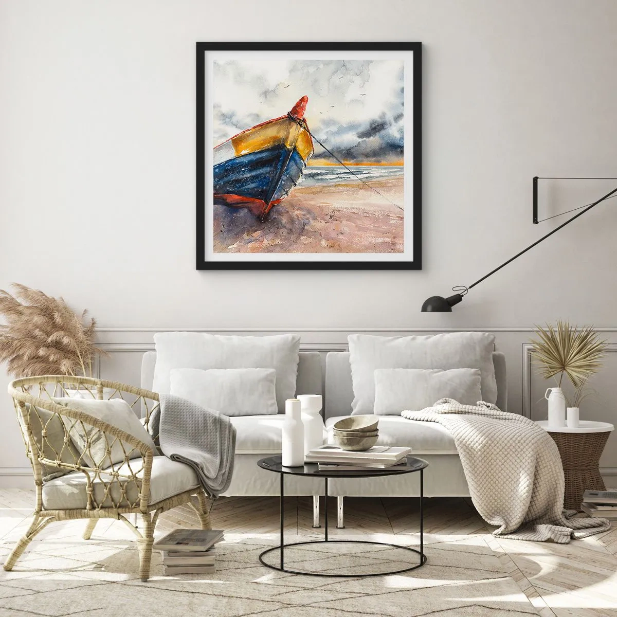 Affiche dans un cadre noir - Poster - Repos sur le rivage - 30x30 cm