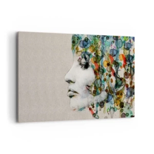 Impression sur toile - Image sur toile - Profil d'une femme aux couleurs aquarelles avec un fond abstrait - 120x80cm - Elle est sortie de la grisaille - Décoration murale moderne pour le salon et la chambre ARTTOR