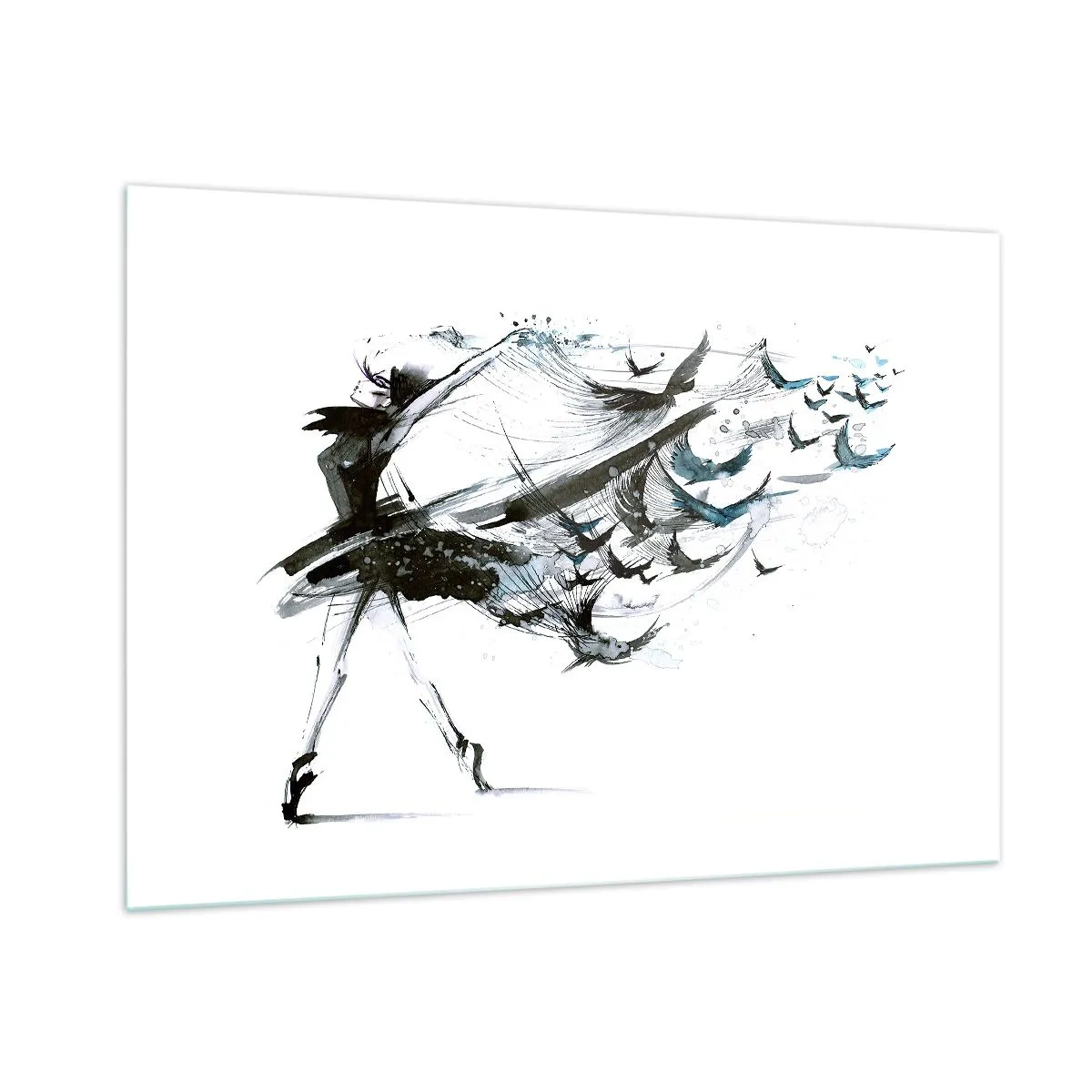 Impression sur verre - Image sur verre - Danseuse en mouvement avec des oiseaux flottants - 100x70cm - La magie de la musique vous libère des envoûtements - Décoration murale moderne pour le salon et la chambre ARTTOR