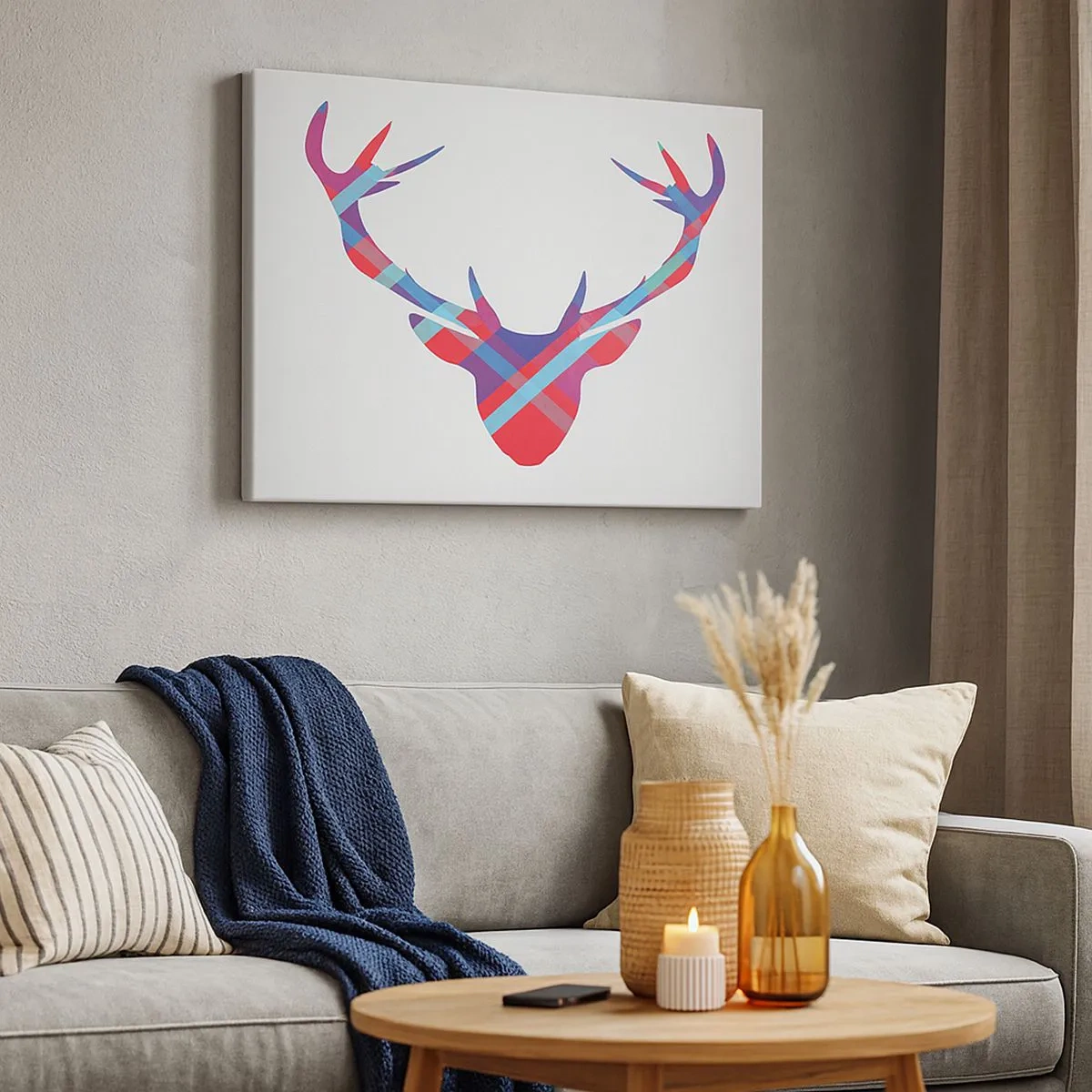 Impression sur toile - Image sur toile - Image géométrique d'un cerf sur fond clair - 70x50cm - Cerf écossais - Décoration murale moderne pour le salon et la chambre ARTTOR