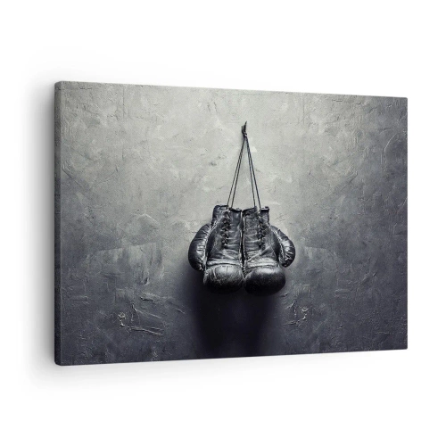 Impression sur toile - Image sur toile - De vieux gants de boxe contre le mur - 70x50cm - Un temps pour se battre et un temps pour la paix - Décoration murale moderne pour le salon et la chambre ARTTOR