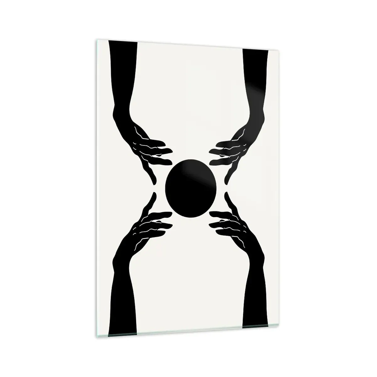 Impression sur verre - Image sur verre - Mains noires dans une composition symétrique avec une boule - 80x120cm - Signe secret - Décoration murale moderne pour le salon et la chambre ARTTOR