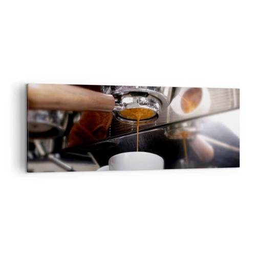 Impression sur toile - Image sur toile - Gros plan d'une machine à café préparant un expresso frais - 140x50cm - Bon moment de la journée - Décoration murale moderne pour le salon et la chambre ARTTOR
