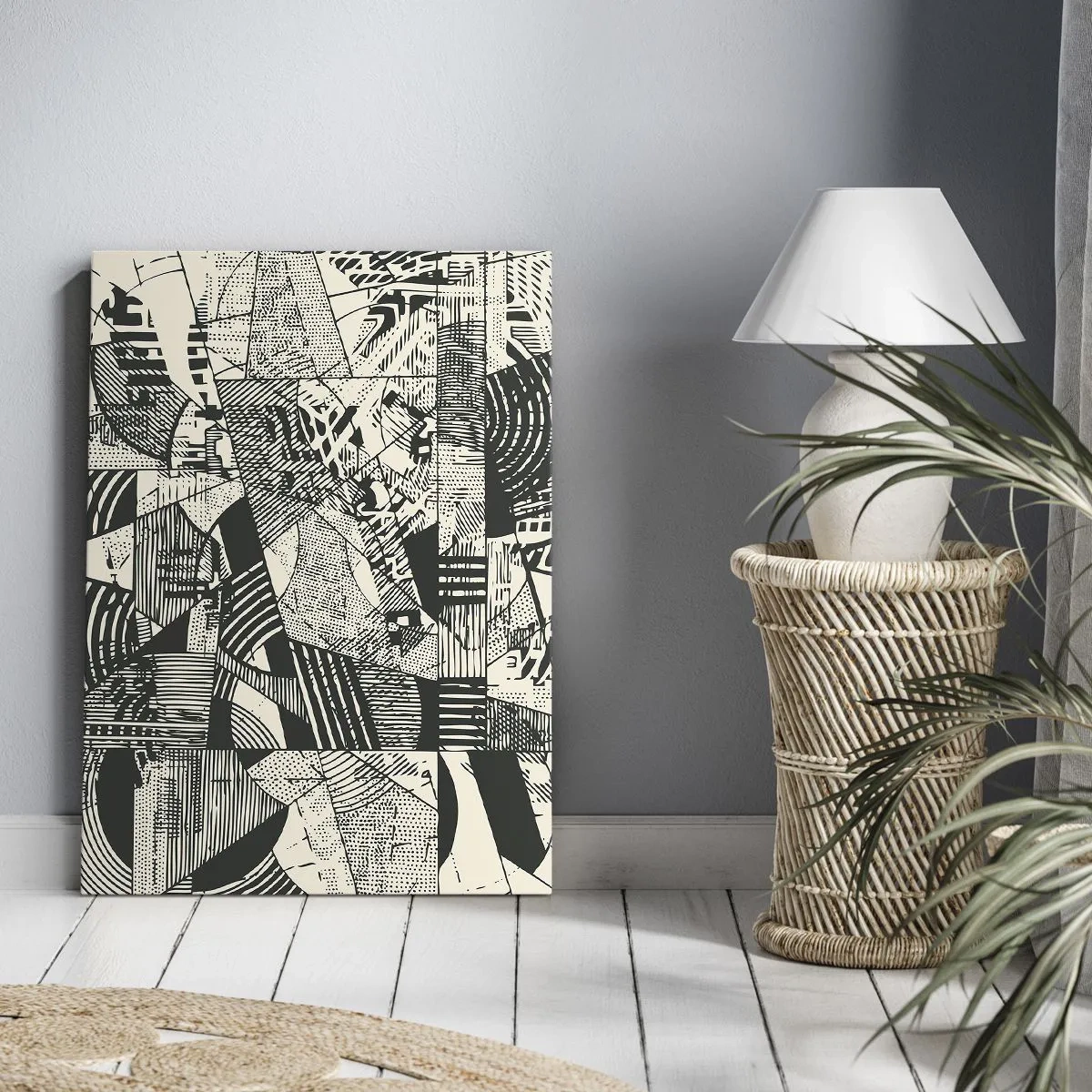 Impression sur toile - Image sur toile - Motifs géométriques abstraits dans des tons de vert sur fond clair - 50x70cm - Dynamique du modernisme - Décoration murale moderne pour le salon et la chambre ARTTOR