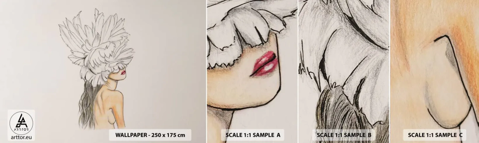 Échantillon de Papier Peint Autocollant Deluxe Sticker - Beauté couronnée - Abstraction, Femme, Corps - 100x30 cm