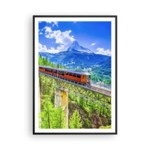 Affiche dans un cadre noir - Poster - Train dans les Alpes - 70x100 cm