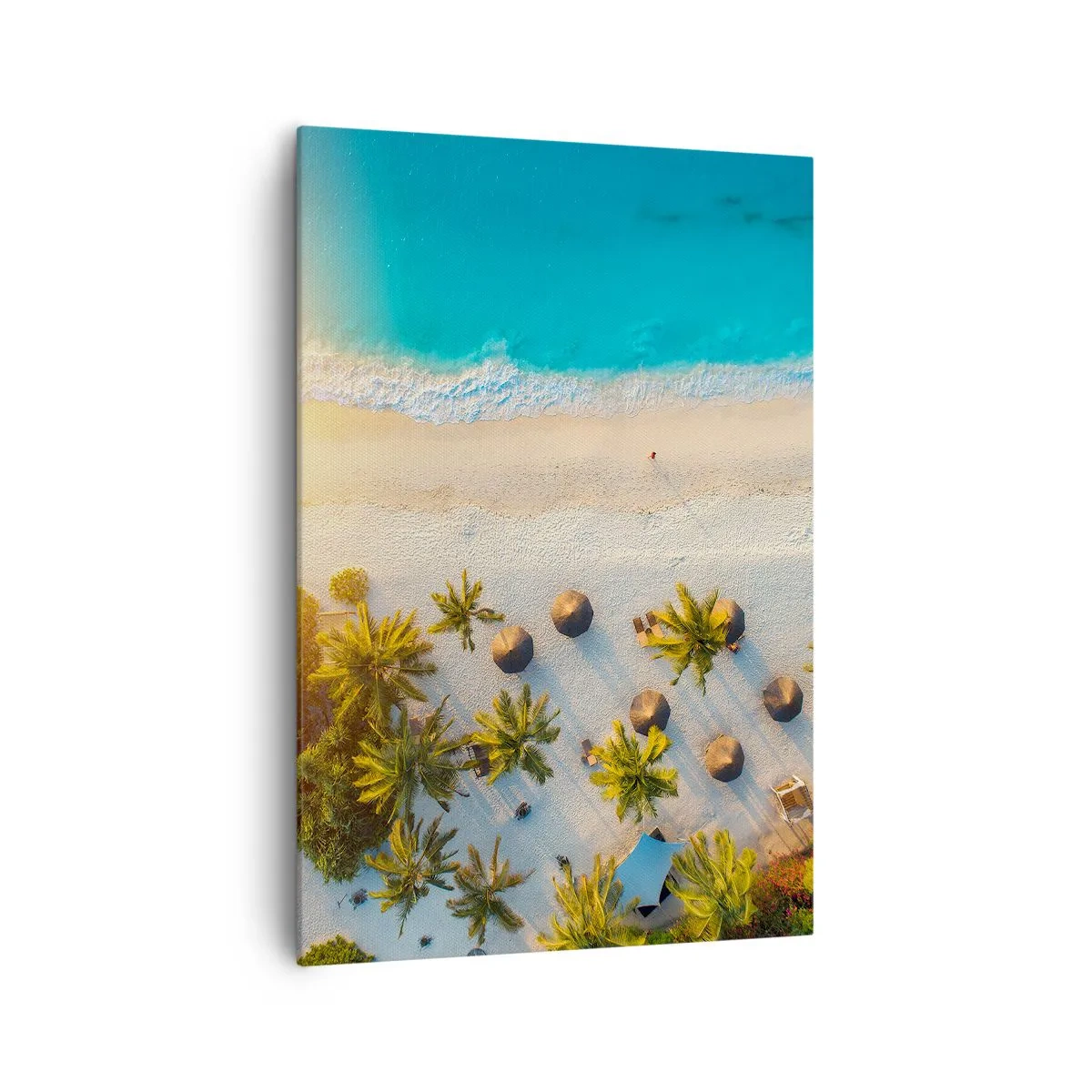 Impression sur toile - Image sur toile - Vue d'une plage tropicale avec des palmiers et une mer turquoise - 70x100cm - Bienvenue au paradis - Décoration murale moderne pour le salon et la chambre ARTTOR