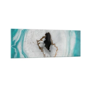 Impression sur verre - Image sur verre - Motif de géode abstrait dans des tons de turquoise, blanc et or - 140x50cm - Pénétrer à l'intérieur - Décoration murale moderne pour le salon et la chambre ARTTOR