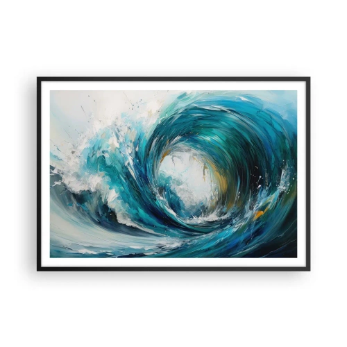 Affiche dans un cadre noir - Poster - Une vague dynamique dans les tons bleu et turquoise - 100x70cm - Portail maritime - Décoration murale moderne pour le salon et la chambre ARTTOR