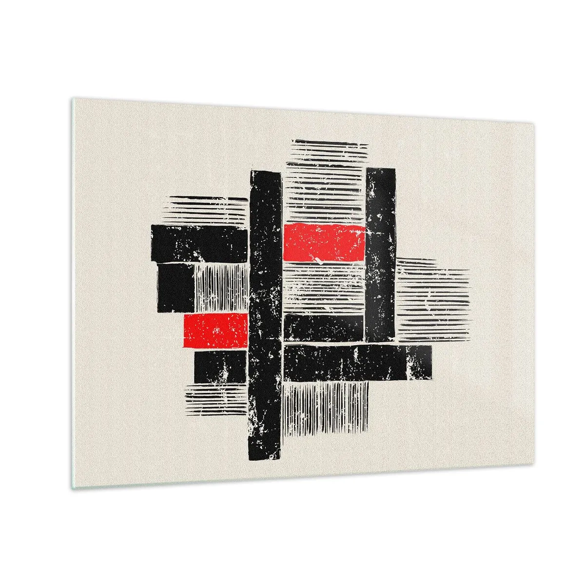 Impression sur verre - Image sur verre - Rayures abstraites en noir et rouge - 70x50cm - En rouge et noir - Décoration murale moderne pour le salon et la chambre ARTTOR