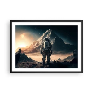 Affiche dans un cadre noir - Poster - Astronaute sur fond de montagnes majestueuses - 70x50cm - Nouveau défi - Décoration murale moderne pour le salon et la chambre ARTTOR