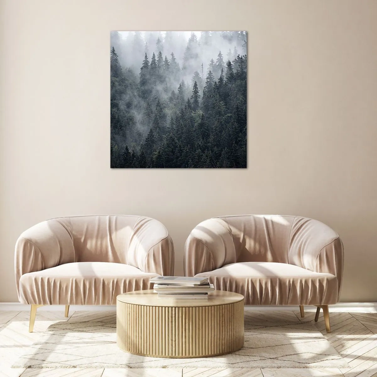 Impression sur verre - Image sur verre - Aube de la forêt - 50x50 cm