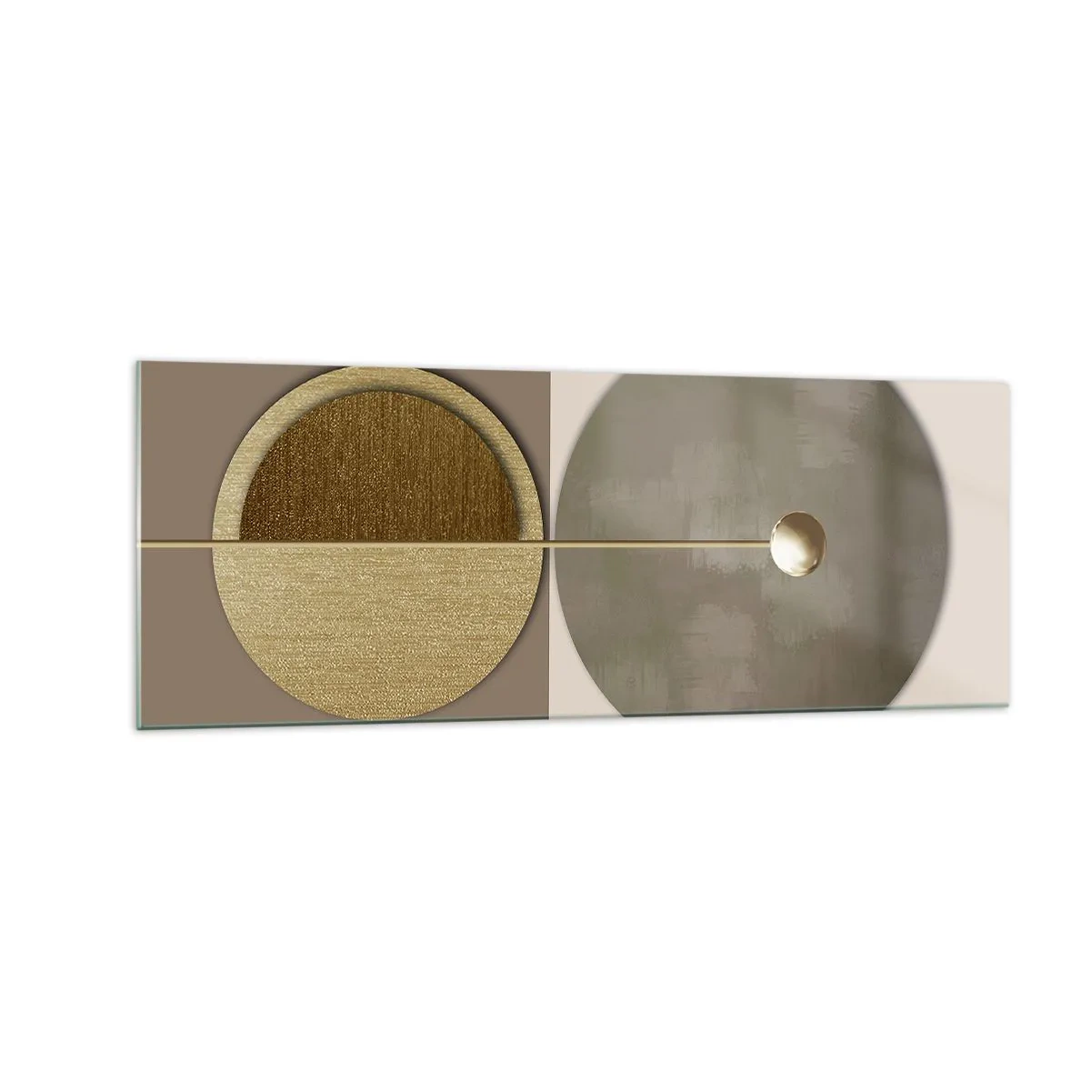Impression sur verre - Image sur verre - Cercles abstraits dans les tons or et beige - 140x50cm - Équilibre parfait - Décoration murale moderne pour le salon et la chambre ARTTOR