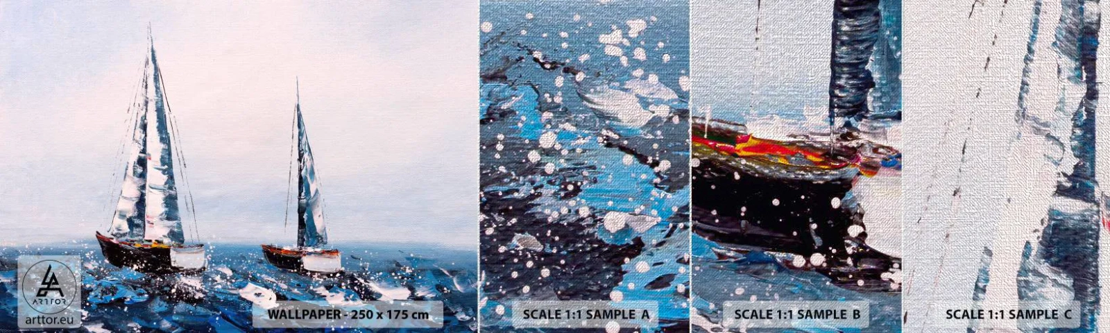 Échantillon de Papier Peint Premium Canvas - Confrérie du vent - Voiliers, Paysage, Bord de mer - 100x30 cm