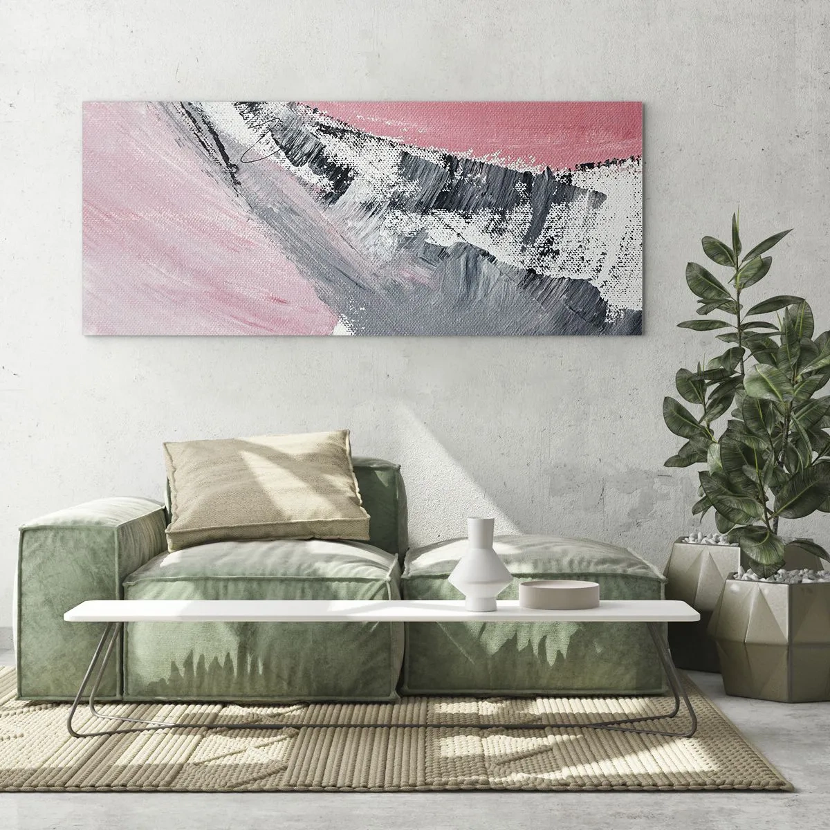 Impression sur verre - Image sur verre - Une composition abstraite dans les tons de rose et de gris. - 160x50cm - Composition assortie - Décoration murale moderne pour le salon et la chambre ARTTOR