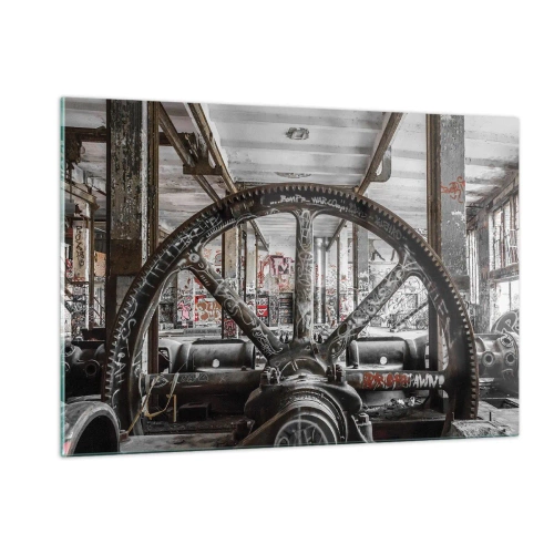 Impression sur verre - Image sur verre - Intérieur industriel historique avec une roue dentée - 120x80cm - Vie secrète d'une usine - Décoration murale moderne pour le salon et la chambre ARTTOR