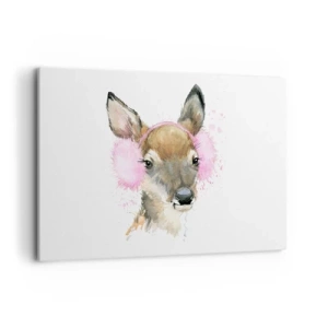 Impression sur toile - Image sur toile - Cerf aquarelle avec cache-oreilles roses - 120x80cm - Et le gel n'effraie plus - Décoration murale moderne pour le salon et la chambre ARTTOR
