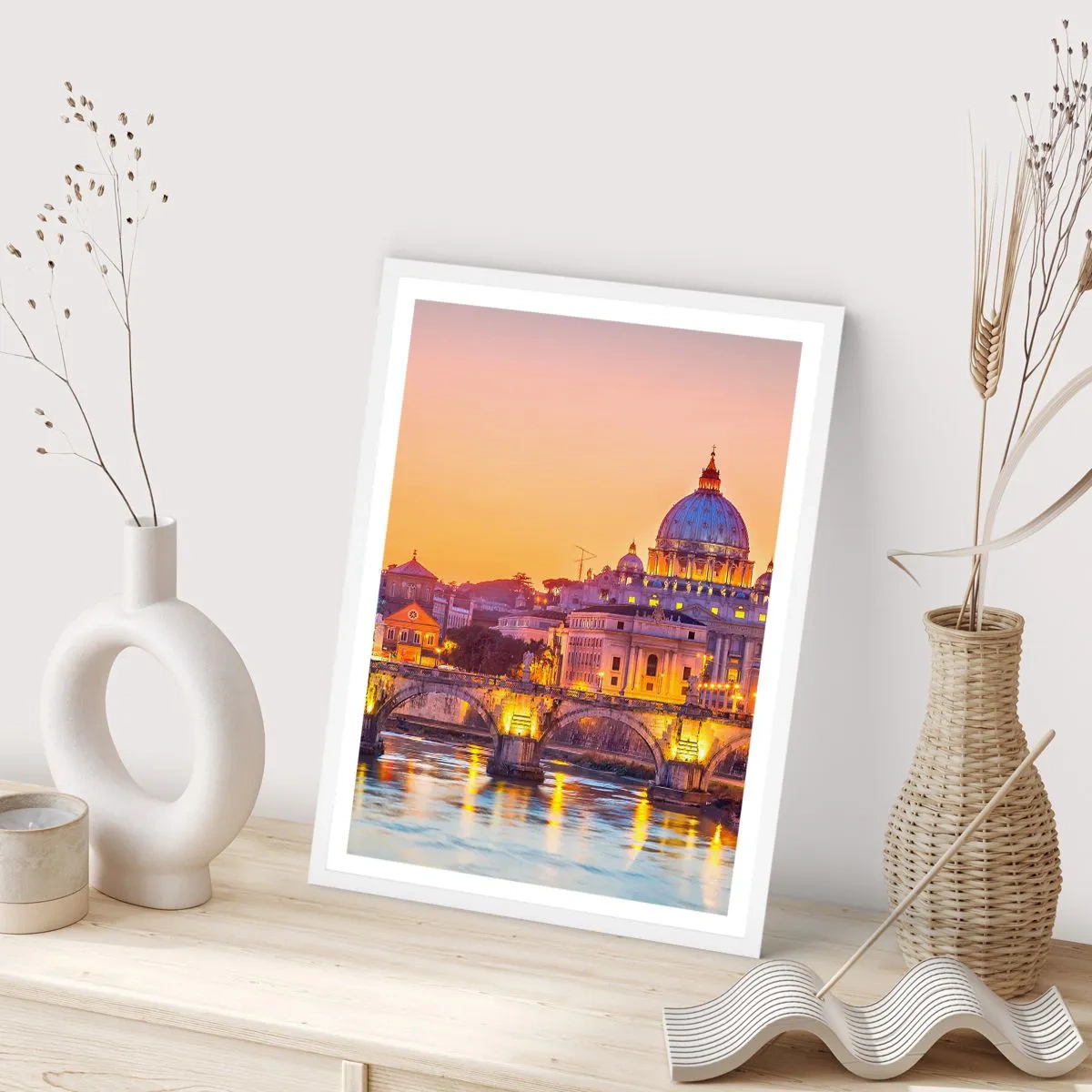 Affiche dans un cadre blanc - Poster - Coucher de soleil sur la ville éternelle - 40x50 cm