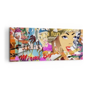 Impression sur toile - Image sur toile - Un collage coloré avec des éléments rétro et pop art. - 120x50cm - Souvenirs de vacances - Décoration murale moderne pour le salon et la chambre ARTTOR