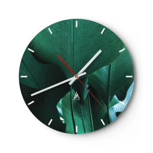 Horloge murale - Pendule murale - Gros plan sur les feuilles vertes des plantes tropicales - 30x30cm - Tourné vers la lumière - Décoration murale moderne pour le salon, la cuisine et la chambre ARTTOR