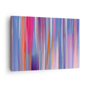 Impression sur toile - Image sur toile - Lignes verticales abstraites dans des tons de bleu et de rose - 70x50cm - Ascension - Décoration murale moderne pour le salon et la chambre ARTTOR