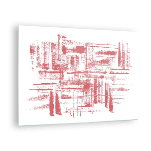 Impression sur verre - Image sur verre - Une composition abstraite en rouge ressemblant au contour de l'architecture urbaine. - 70x50cm - La ville rouge - Décoration murale moderne pour le salon et la chambre ARTTOR