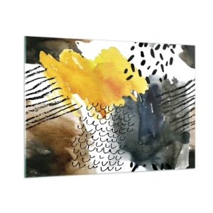 Impression sur verre - Image sur verre - Une composition abstraite avec des taches et des lignes aux couleurs terreuses. - 100x70cm - Rencontre des éléments - Décoration murale moderne pour le salon et la chambre ARTTOR