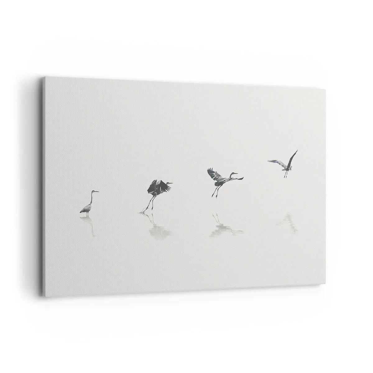 Impression sur toile - Image sur toile - Quatre silhouettes d'oiseaux se reflètent dans l'eau calme - 120x80cm - Quatre étapes simples - Décoration murale moderne pour le salon et la chambre ARTTOR