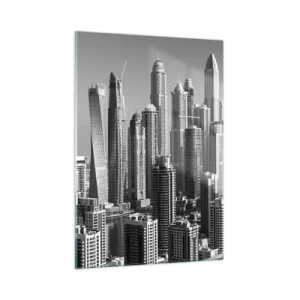 Impression sur verre - Image sur verre - Panorama noir et blanc des gratte-ciels de la ville - 50x70cm - Ville sur le désert - Décoration murale moderne pour le salon et la chambre ARTTOR