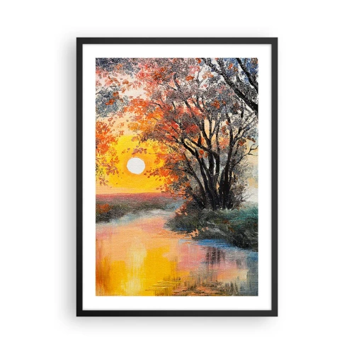 Affiche dans un cadre noir - Poster - Coucher de soleil sur une rivière avec des arbres - 50x70cm - Climats de printemps - Décoration murale moderne pour le salon et la chambre ARTTOR