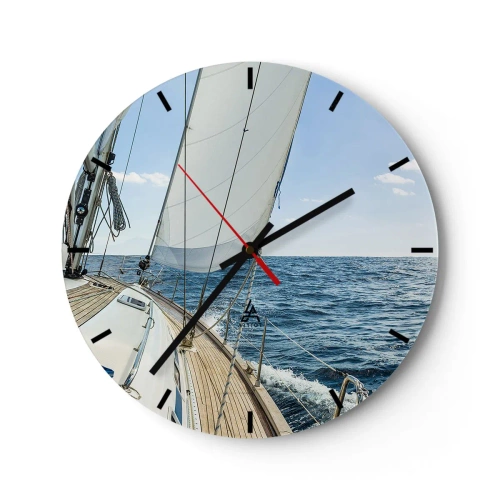 Horloge murale - Pendule murale - Le pont d'un voilier en pleine mer par une journée ensoleillée - 30x30cm - Ohé, l'aventure - Décoration murale moderne pour le salon, la cuisine et la chambre ARTTOR