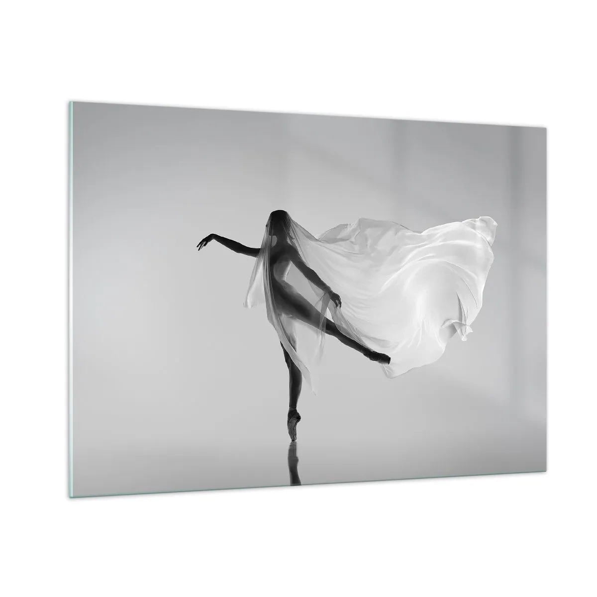 Impression sur verre - Image sur verre - Silhouette d'une danseuse avec un voile flottant en mouvement - 100x70cm - Légèreté et grâce - Décoration murale moderne pour le salon et la chambre ARTTOR