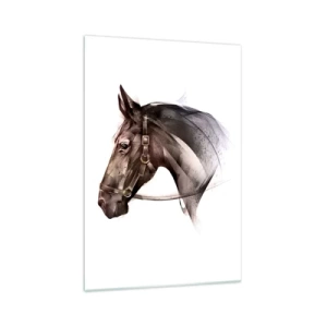 Impression sur verre - Image sur verre - Un profil de cheval dans une forme artistique délicate sur fond blanc - 70x100cm - Quelle grâce - Décoration murale moderne pour le salon et la chambre ARTTOR