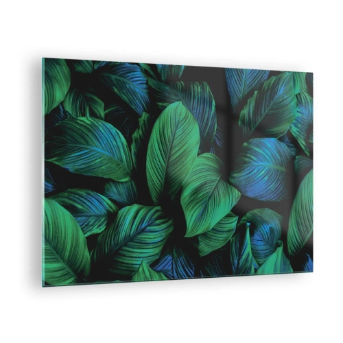 Impression sur verre - Image sur verre - Gros plan de feuilles aux nuances de vert intense - 70x50cm - Dans la foule verte - Décoration murale moderne pour le salon et la chambre ARTTOR