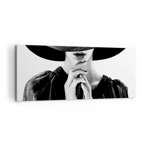 Impression sur toile - Image sur toile - Femme élégante portant un grand chapeau dans des tons de noir et blanc - 120x50cm - Beauté cachée - Décoration murale moderne pour le salon et la chambre ARTTOR