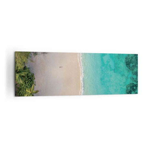 Impression sur toile - Image sur toile - Vue aérienne d'une plage tropicale aux eaux turquoises - 160x50cm - Plage paradisiaque - Décoration murale moderne pour le salon et la chambre ARTTOR