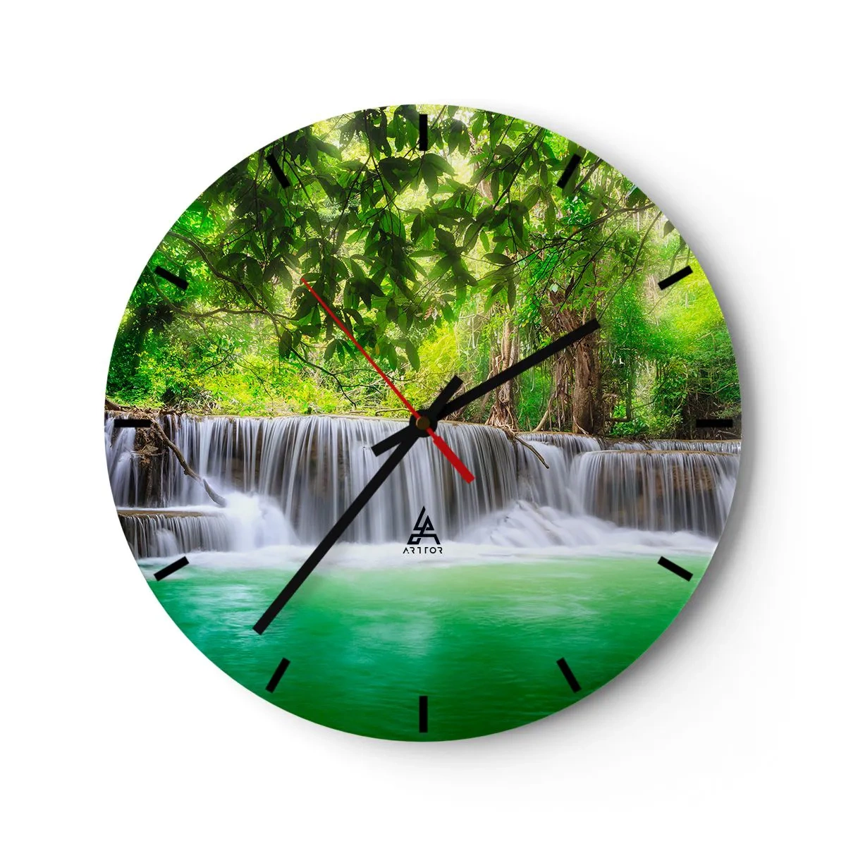 Horloge murale - Pendule murale - Une cascade de vert - 40x40 cm
