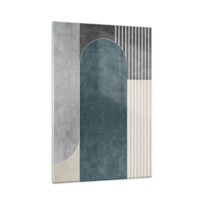 Impression sur verre - Image sur verre - Abstraction géométrique dans les tons de gris et de vert - 80x120cm - Composition de niveaux - Décoration murale moderne pour le salon et la chambre ARTTOR