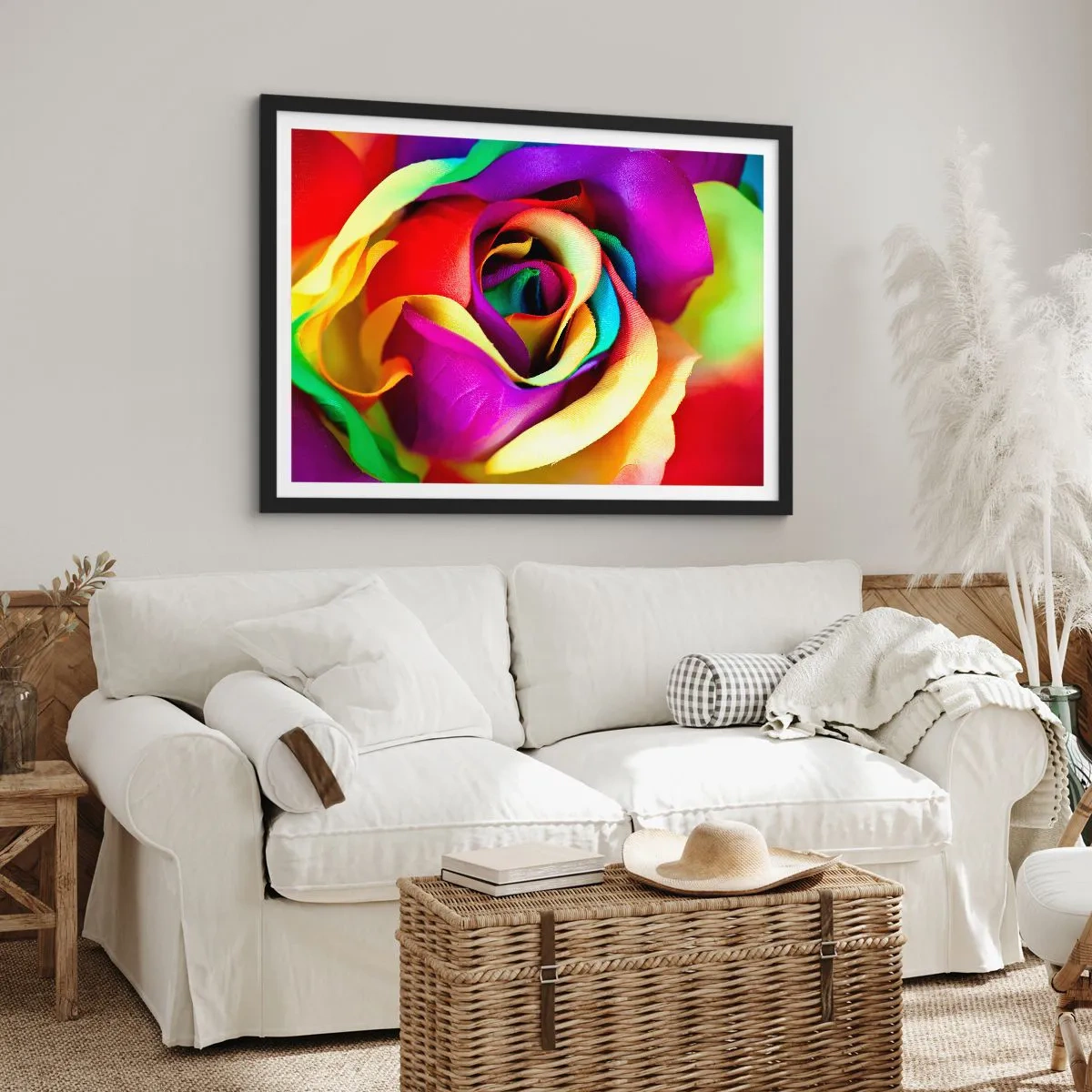 Affiche dans un cadre noir - Poster - Une rose colorée aux nuances de l'arc-en-ciel - 70x50cm - Ce n'est pas possible - Décoration murale moderne pour le salon et la chambre ARTTOR