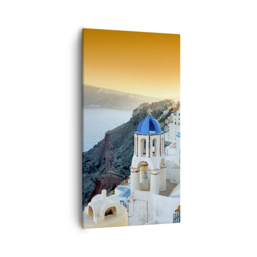 Impression sur toile - Image sur toile - Santorin - blotti contre les rochers - 55x100 cm